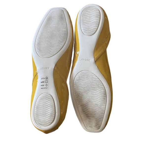 HOGAN Women US 6.5 Patent Leather Ballet Flats D’Orsay Yellow Italy Coquette - Picture 5 of 7